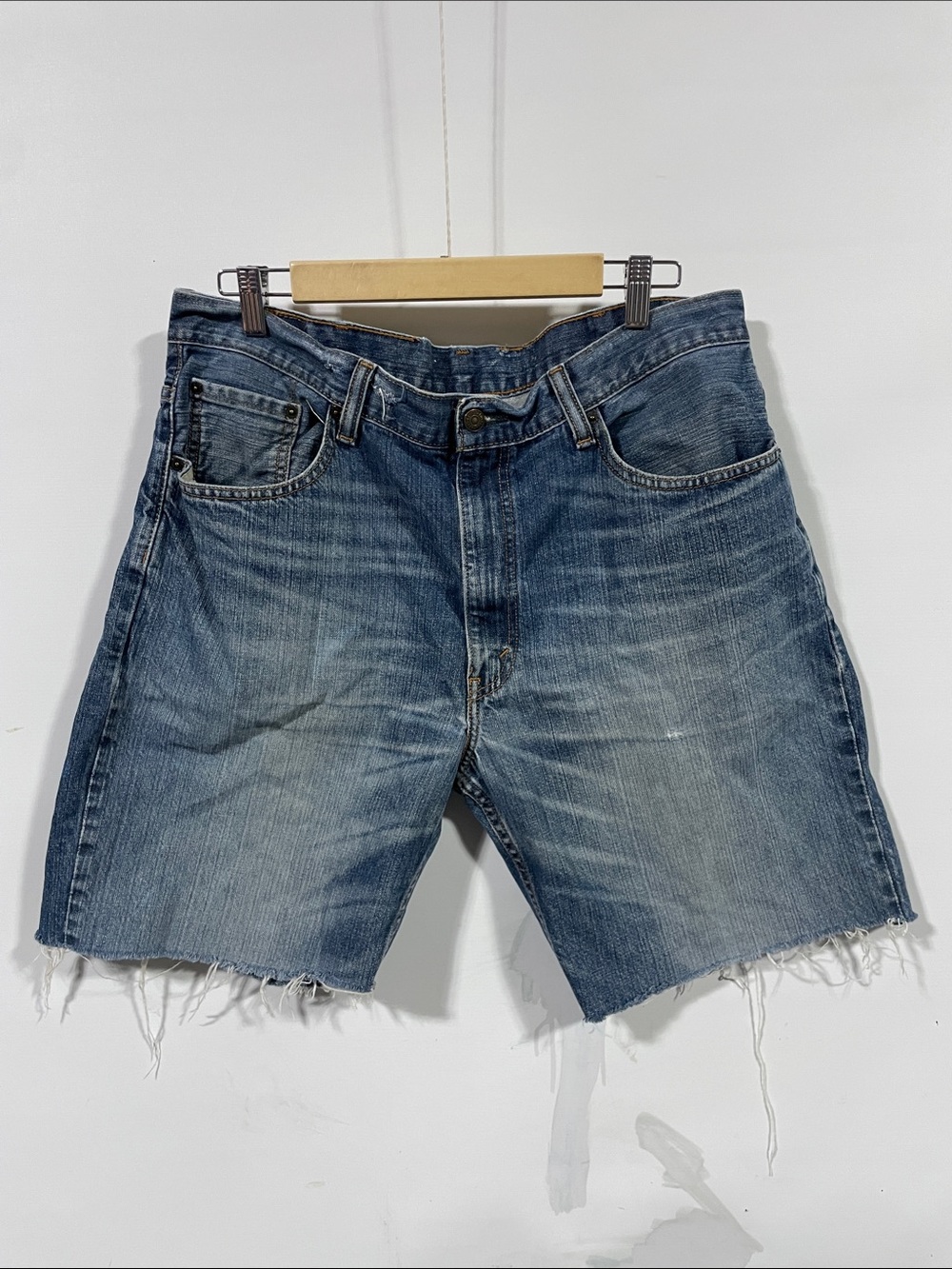 Levi's 550 Distressed Blue Denim Cutoff Shorts